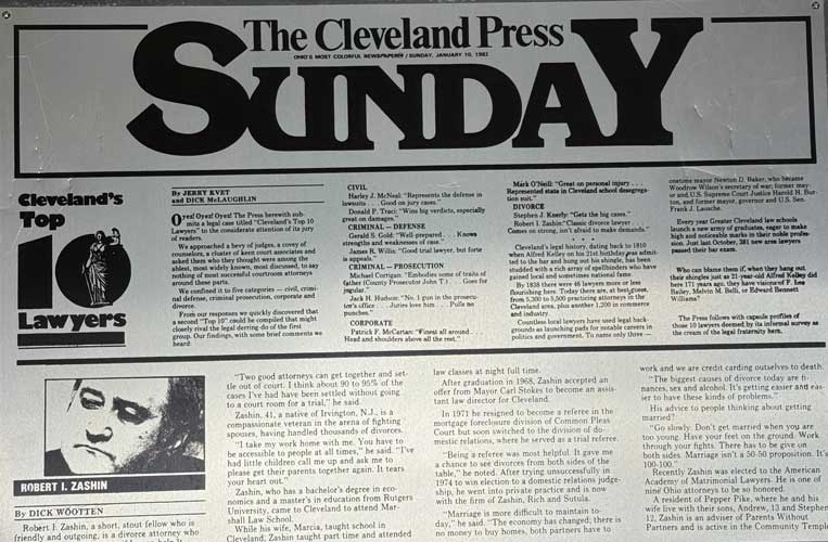 Photo of a Cleveland Press news article about Robert Zashin's campaign for judge in the 1970s